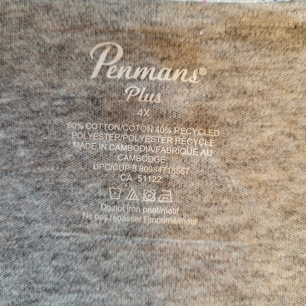 Penmens Plus Gray with Purple Floral Pattern Short Sleeve Tee, NWT, 4X - Picture 5 of 5